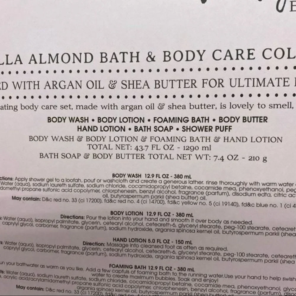 Bath and Body Gift Set Vanilla Almond Lotion Body Wash Soap New